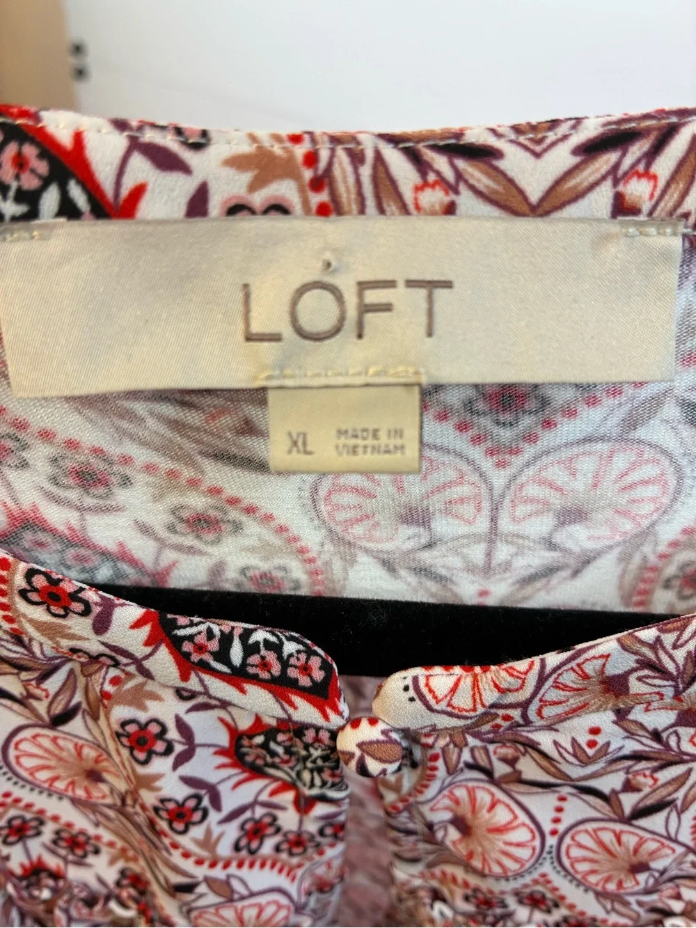 LOFT Boho Floral Medallion Print Keyhole Neck Long Sleeve Blouse Size XL